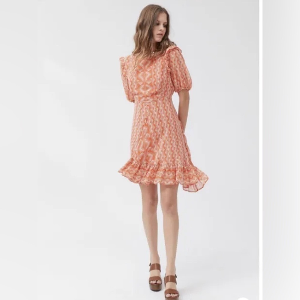 Urban Outfitters Wrighton Ruffle Mini Dress High Neck Orange Size M